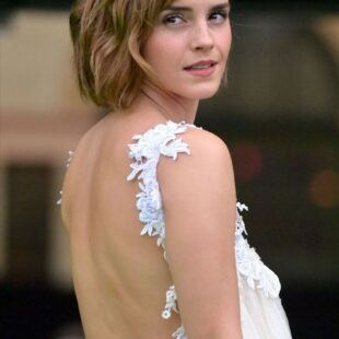 Emma Watson Nude Back Sexy White Dress 01